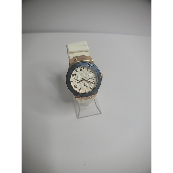 Vintage Guess Wristwatch Watch Womens Rose Gold Tone Blue White Band U0564L1 - Picture 4 of 12